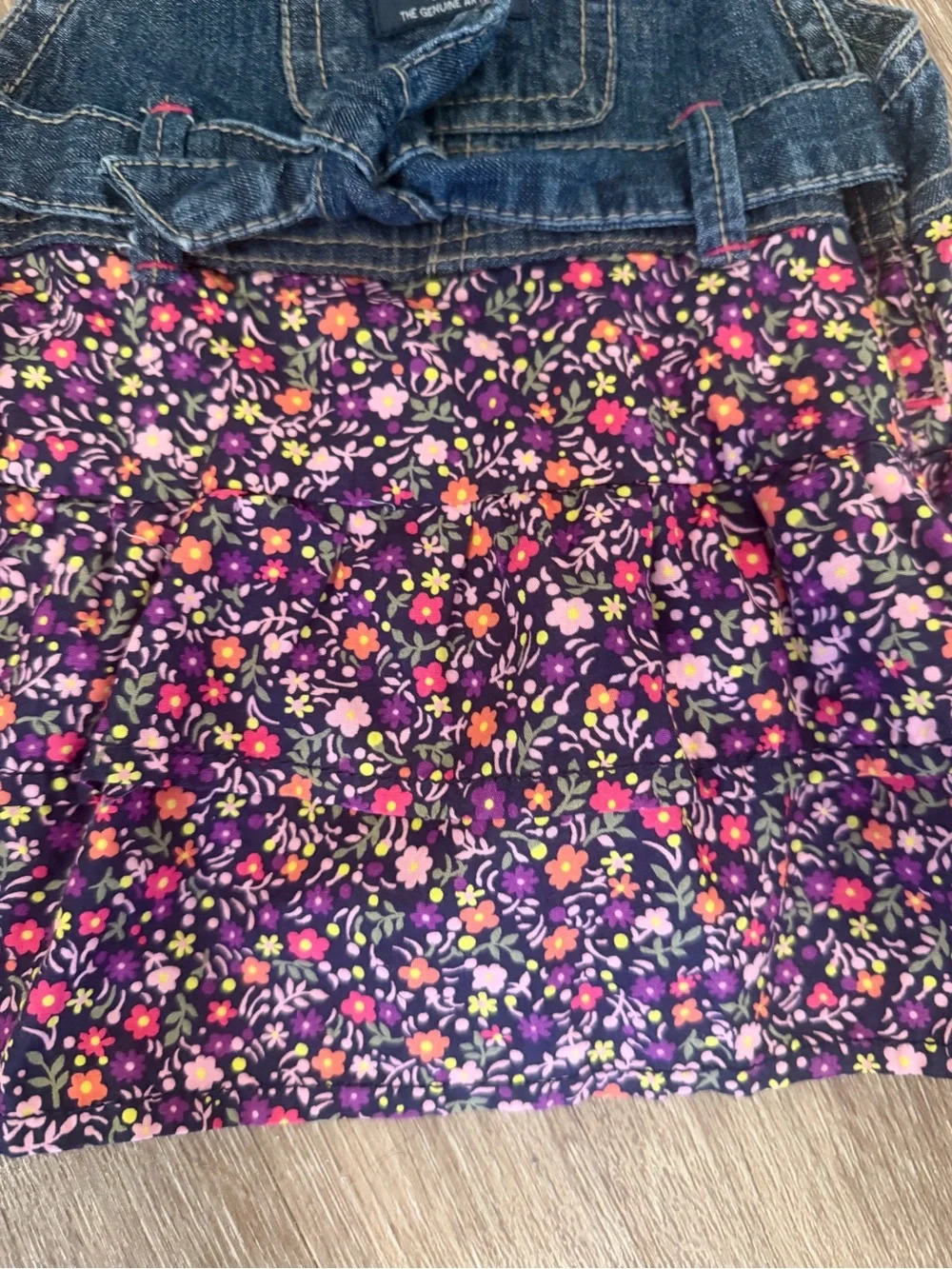 OshKosh B’Gosh Baby Girls Tiered Floral Denim Overall Dress size 12 months